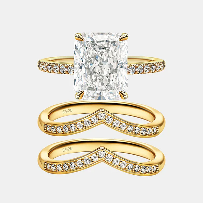 925 Sterling Silver Classic Luxury Rectangle Shiny 5A Transparent Zirconia Ring Ladies Wedding Engagement Jewelry Gift