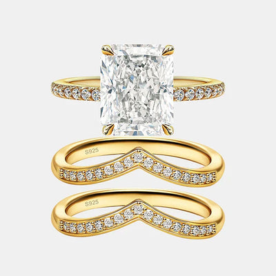 925 Sterling Silver Classic Luxury Rectangle Shiny 5A Transparent Zirconia Ring Ladies Wedding Engagement Jewelry Gift