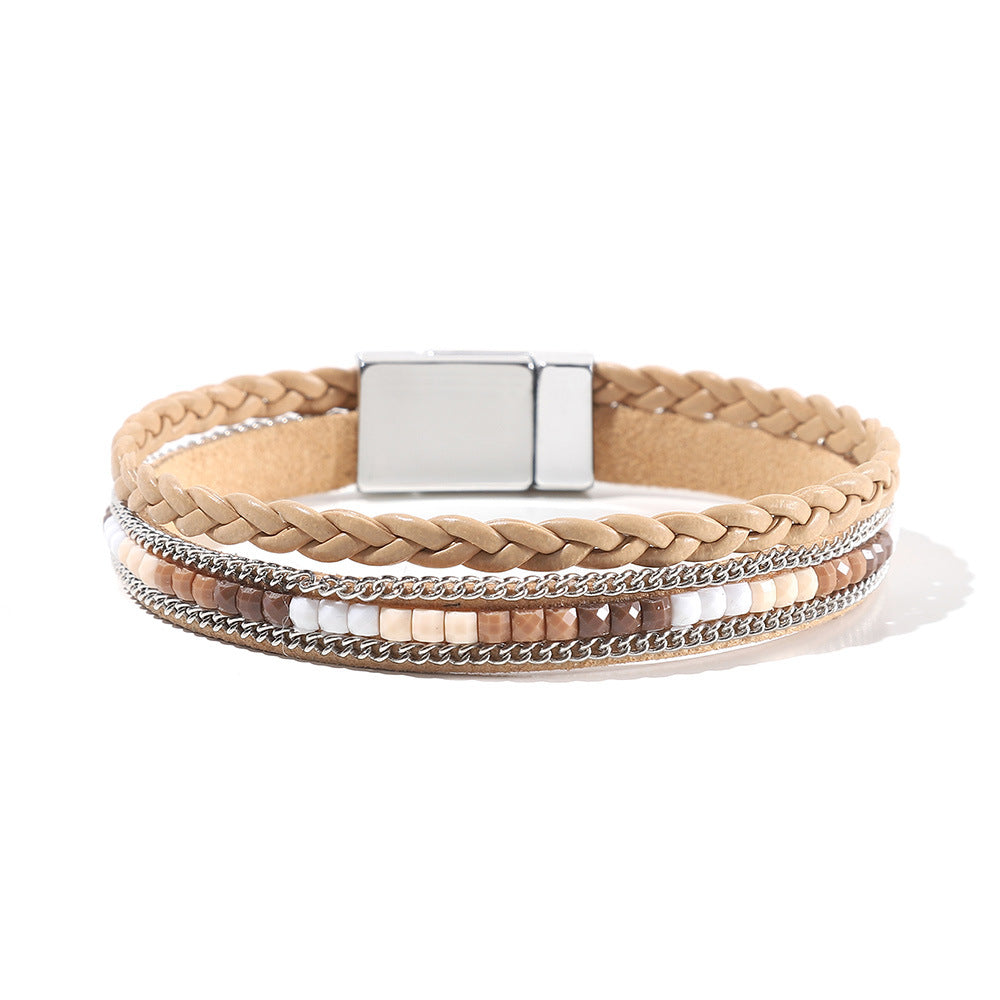 Multi Layer Leather  Magnetic Buckle Bracelet