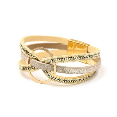 Round Ring Cross Leather  Bracelet