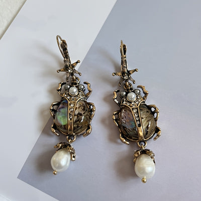 Vintage Freshwater Pearl Insect Dangle Earrings