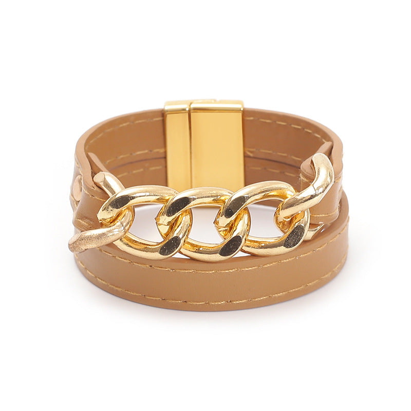 Cuban Chain Leather Bracelet