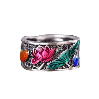 Enamel Lotus Flower  Ring