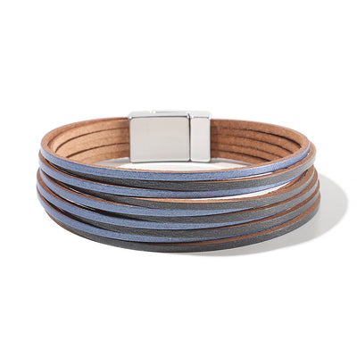Multi Layer Leather  Magnetic Buckle Bracelet