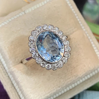 Ocean Blue Elliptical Zircon Ring