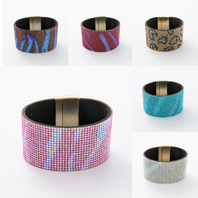 Crushed Stone Rice Bead Leather Bracelet