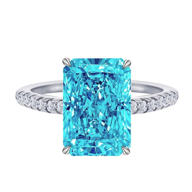 925 Sterling Silver Classic Luxury Rectangle Shiny 5A Transparent Zirconia Ring Ladies Wedding Engagement Jewelry Gift