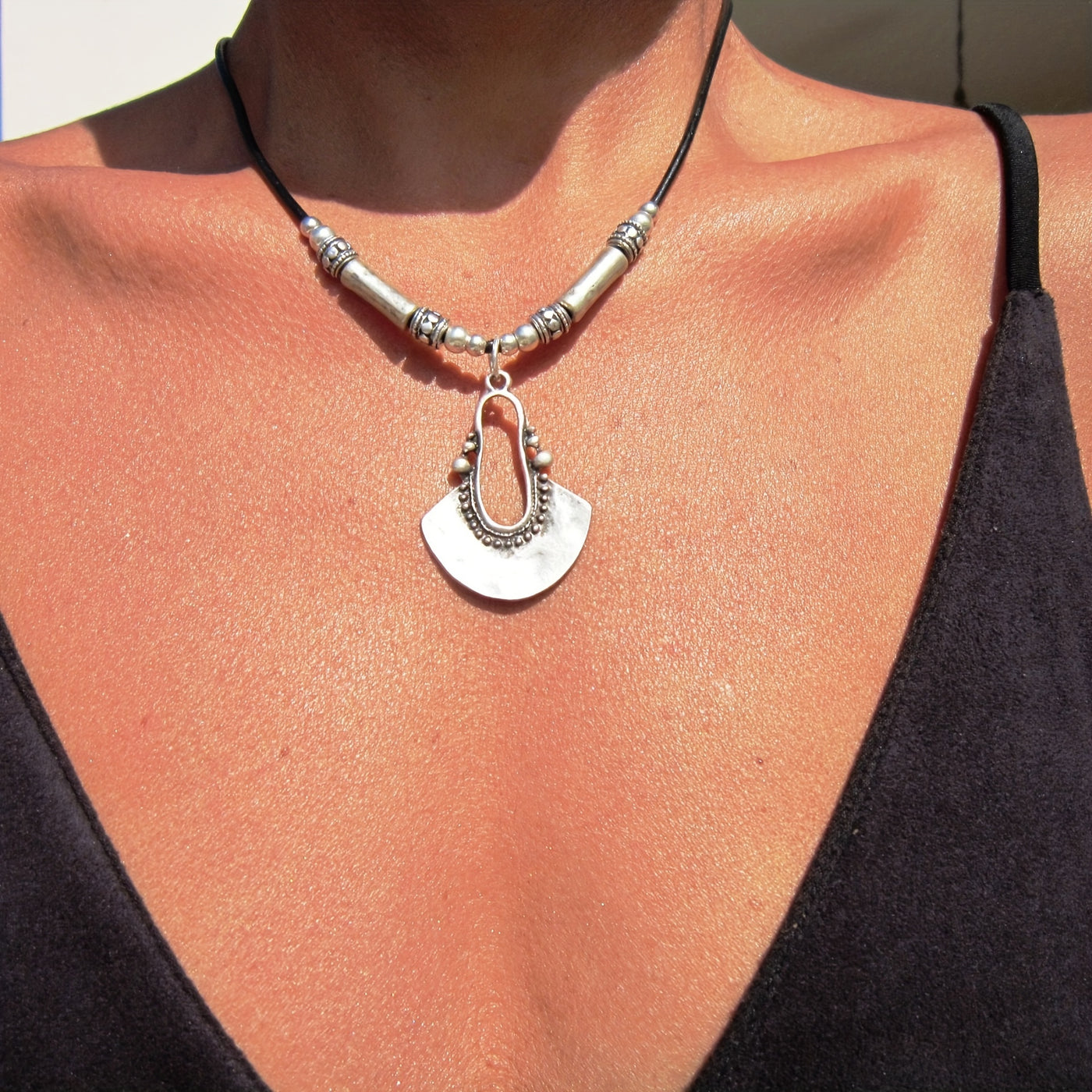 Bohemian Creative Geometric Shape Pendant Leather Rope Necklace