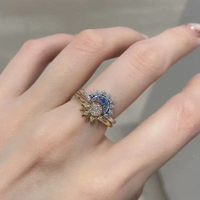 Sun And Moon Radiant Layered Ring Couple Ring
