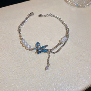 Blue Butterfly Pearl Necklace
