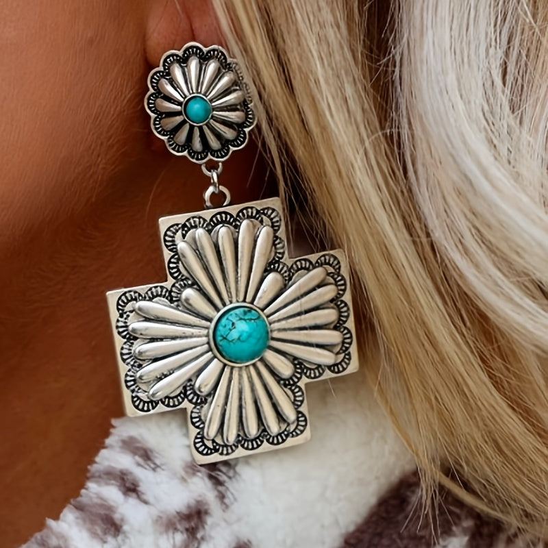 Vintage Turquoise Cross Earrings