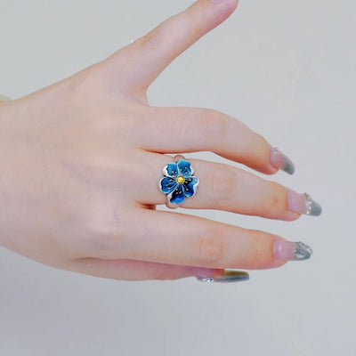 Burned Blue Plum Blossom Ring