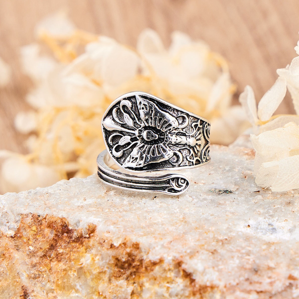 Gothic Skull Moth Open Ring
