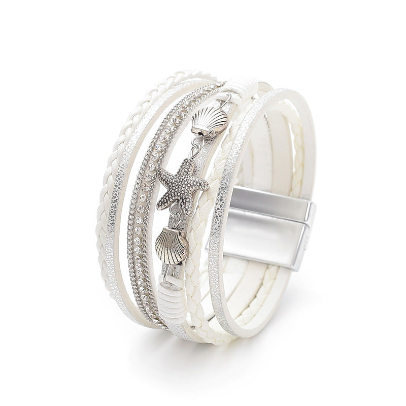 Starfish Shell Leather Bracelet