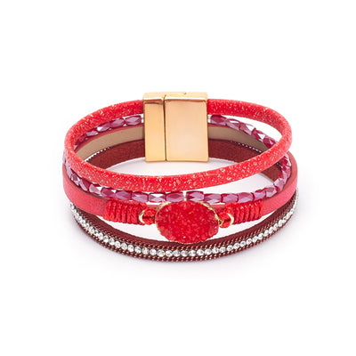 Crystal Studded Bead Magnetic  Bracelet