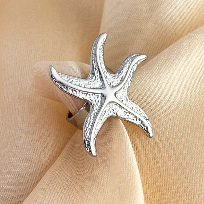 Gwpan Aur Agored Personol Ymddangosiadol Starfish Fodern Ring