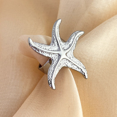 Gwpan Aur Agored Personol Ymddangosiadol Starfish Fodern Ring