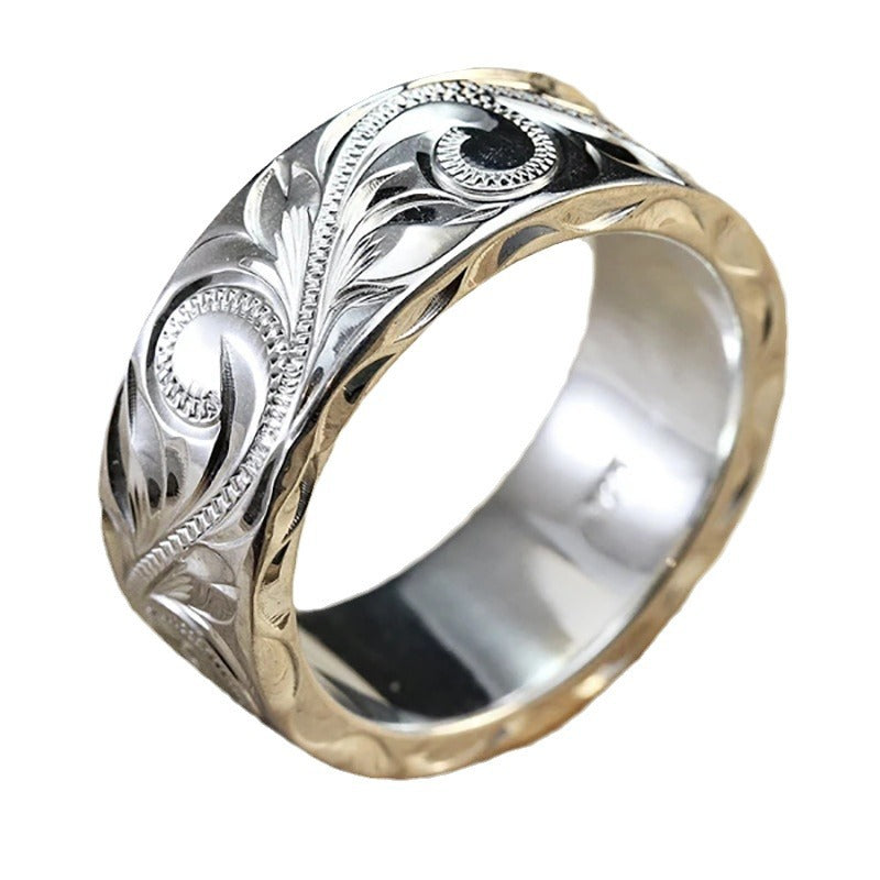 Engraved Flower Leaf Pattern Ring
