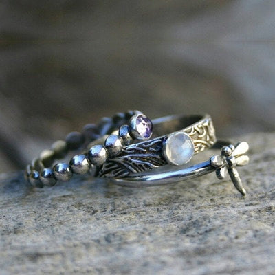 🔥Last Day 49% OFF🎁Dragonfly Inlaid Gemstone Three-piece Stacking Ring