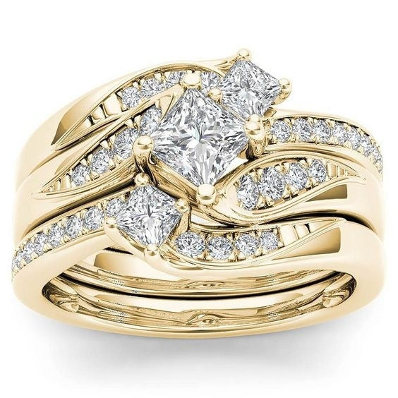 Tri Color Wave Diamond Ring
