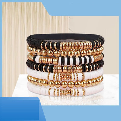 Black Soft Ceramic Letter Bead Handmade Summer Beach Women's Bracelet