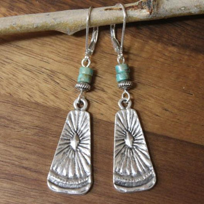 Vintage Textured Scalloped Turquoise Earrings