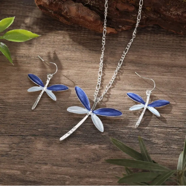 Colorful Dragonfly Earnail Necklace Set