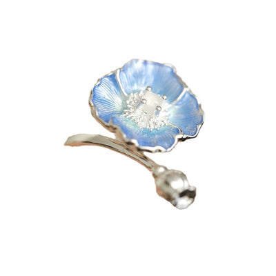 Blue Flowers White Moonlight Ring