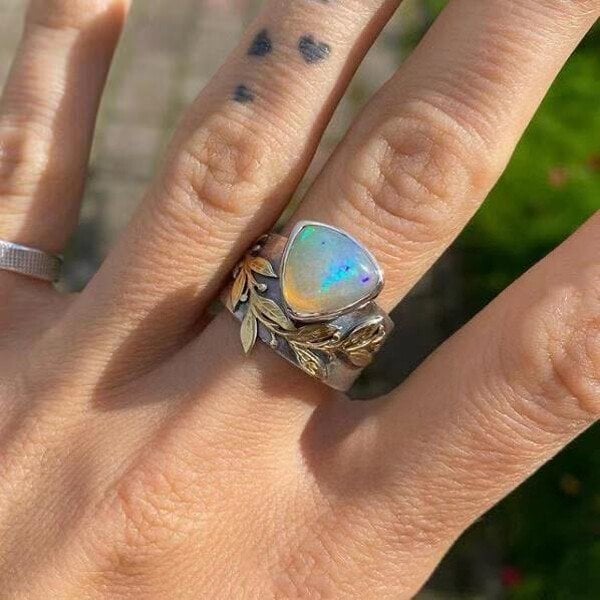 🔥Last Day 49% OFF🎁Leaf Geometric Opal Ring