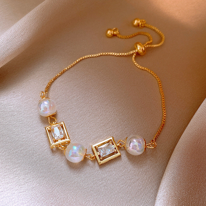 Zircon Square Mermaid  Pearl  Bracelet