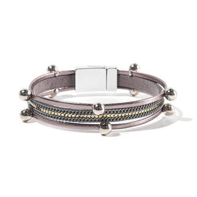 Multi Layer Leather  Magnetic Buckle Bracelet