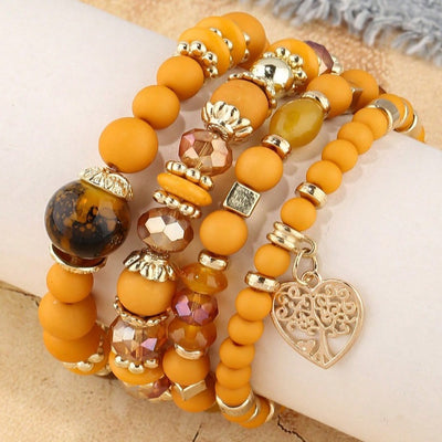 New Bohemian Ethnic Style Crystal Peach Heart Multi Layer Bracelet With Hollow Beads For Women