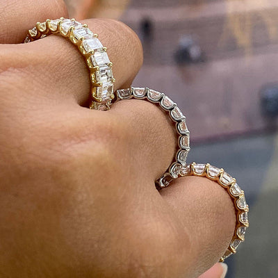 Moissanite Wedding Band Emerald Cut Ring Stacking Ring