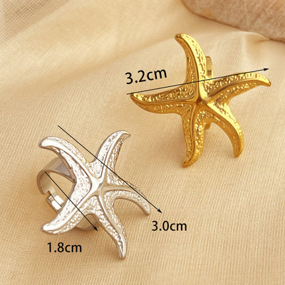 Gwpan Aur Agored Personol Ymddangosiadol Starfish Fodern Ring