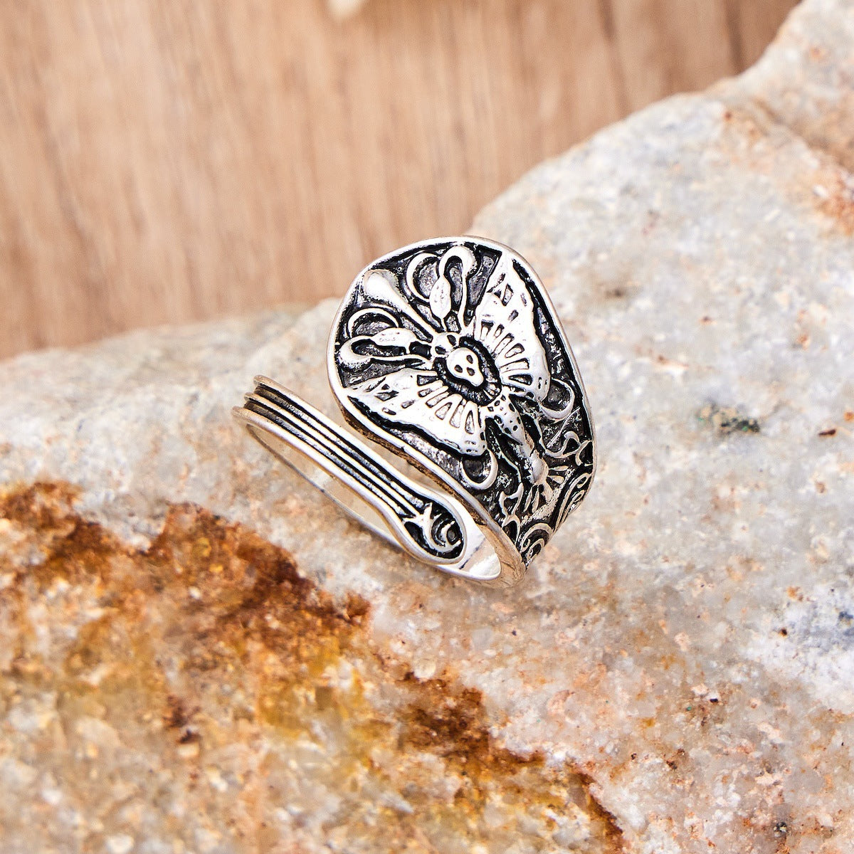 Gothic Skull Moth Open Ring