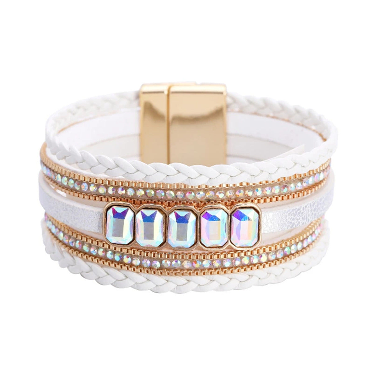 Colored Crystal Multi-layer Leather  Bracelet