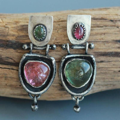 Geometric Elliptical Two-color Earrings