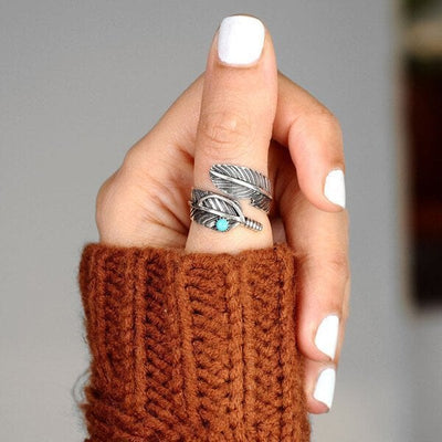 🔥🔥Last Day 49% OFF🎁Boho Feather Turquoise Adjustable Ring