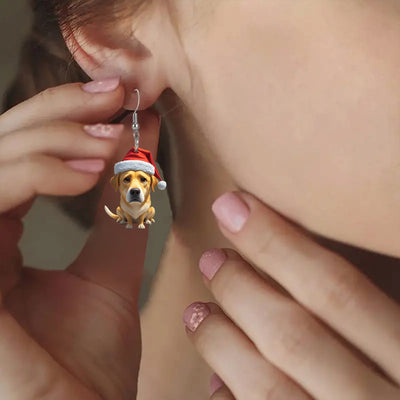 Christmas Cute Mini Red Hat Dog Earrings