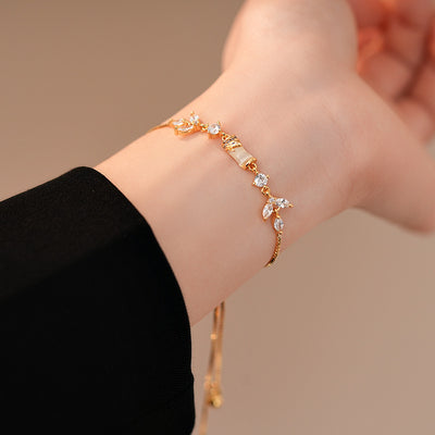 Zircon Bamboo Knot Leaf Flower Bracelet