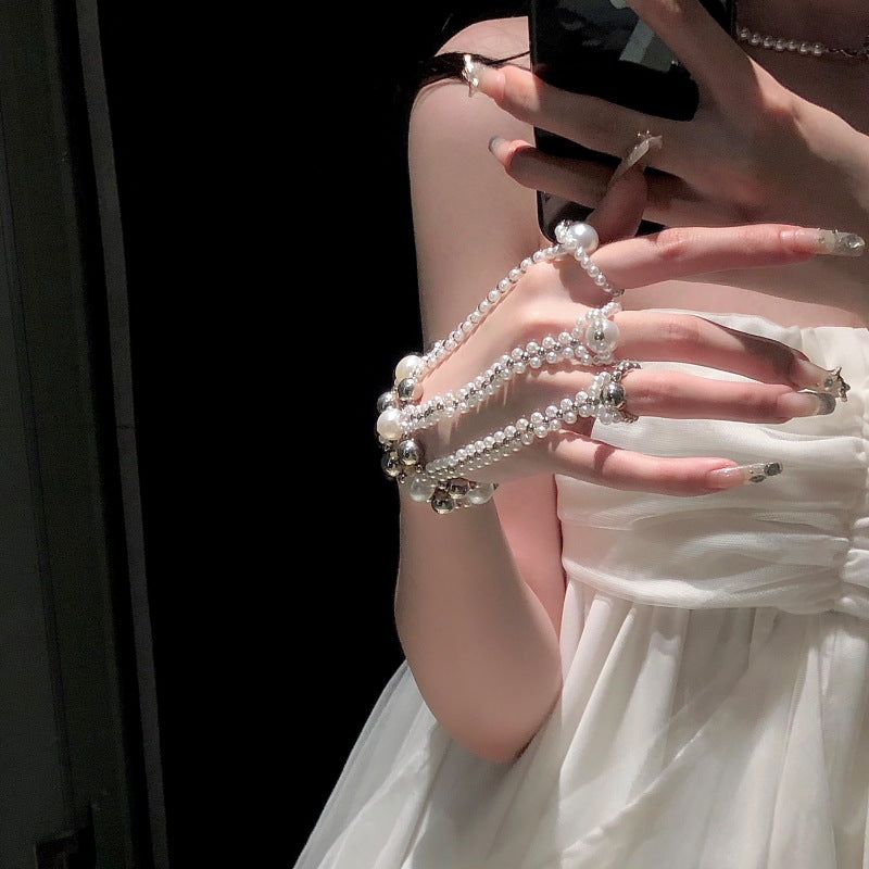 Woven Pearl Bracelet Ring Integrated