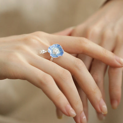 Blue Flowers White Moonlight Ring