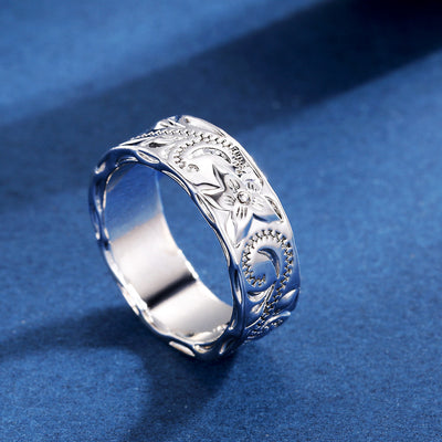 Engraved Flower Leaf Pattern Ring