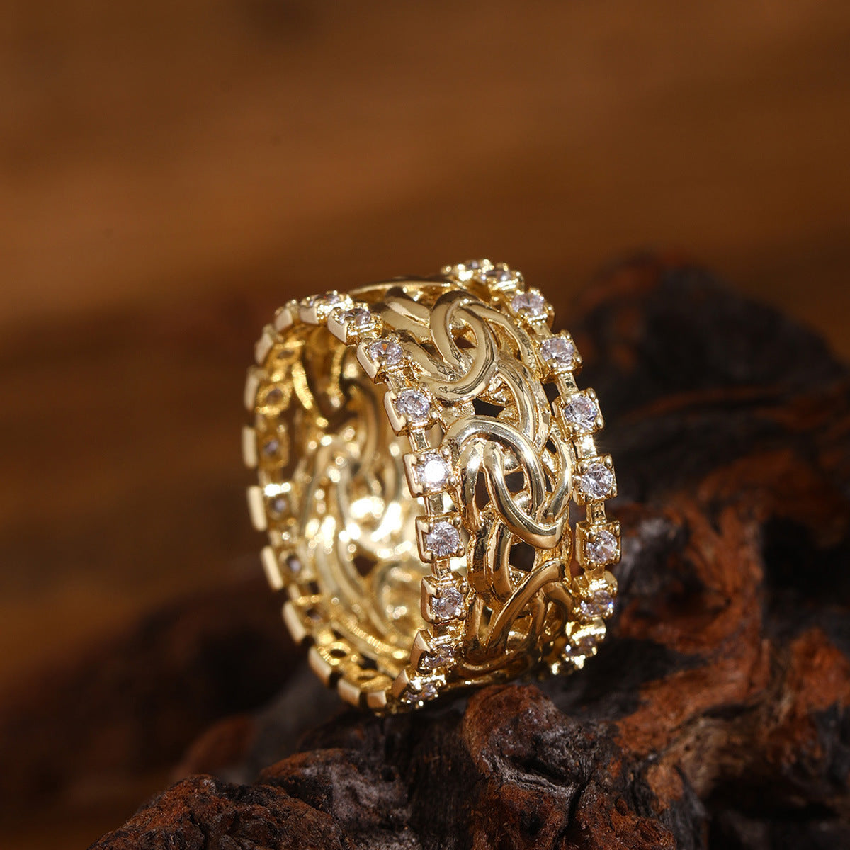 Vintage Gold Braided Zirconia Ring