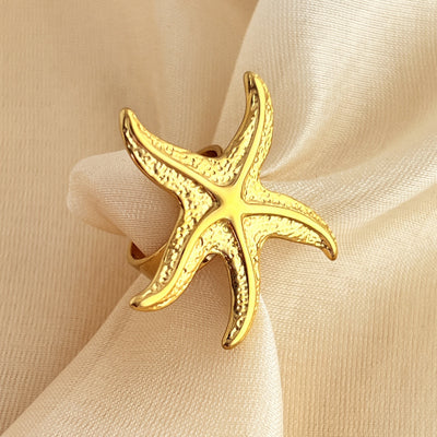 Gwpan Aur Agored Personol Ymddangosiadol Starfish Fodern Ring