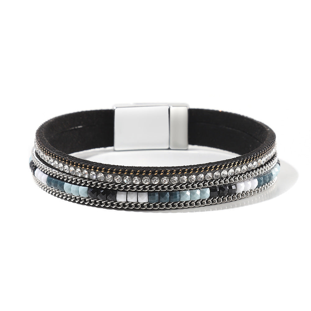 Multi Layer Leather  Magnetic Buckle Bracelet