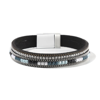 Multi Layer Leather  Magnetic Buckle Bracelet