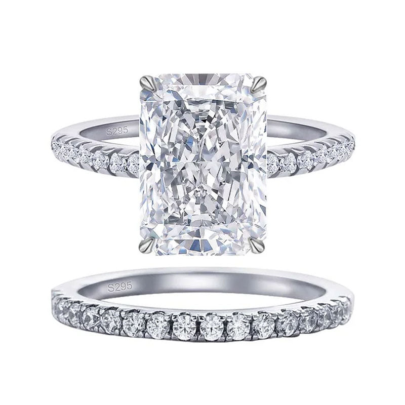 925 Sterling Silver Classic Luxury Rectangle Shiny 5A Transparent Zirconia Ring Ladies Wedding Engagement Jewelry Gift