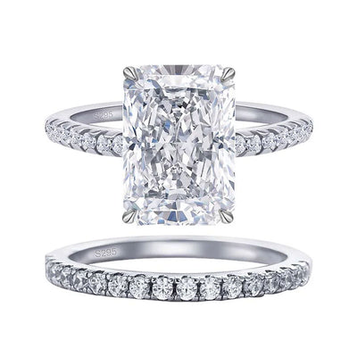 925 Sterling Silver Classic Luxury Rectangle Shiny 5A Transparent Zirconia Ring Ladies Wedding Engagement Jewelry Gift