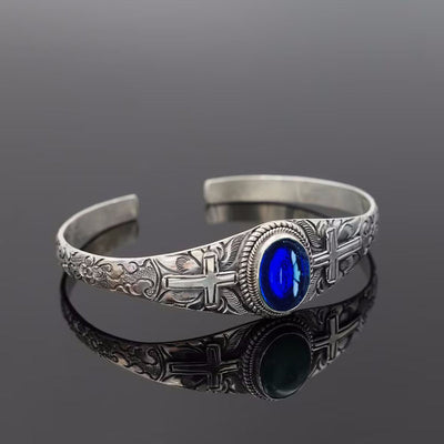 Carved Cross Blue Stone Bracelets
